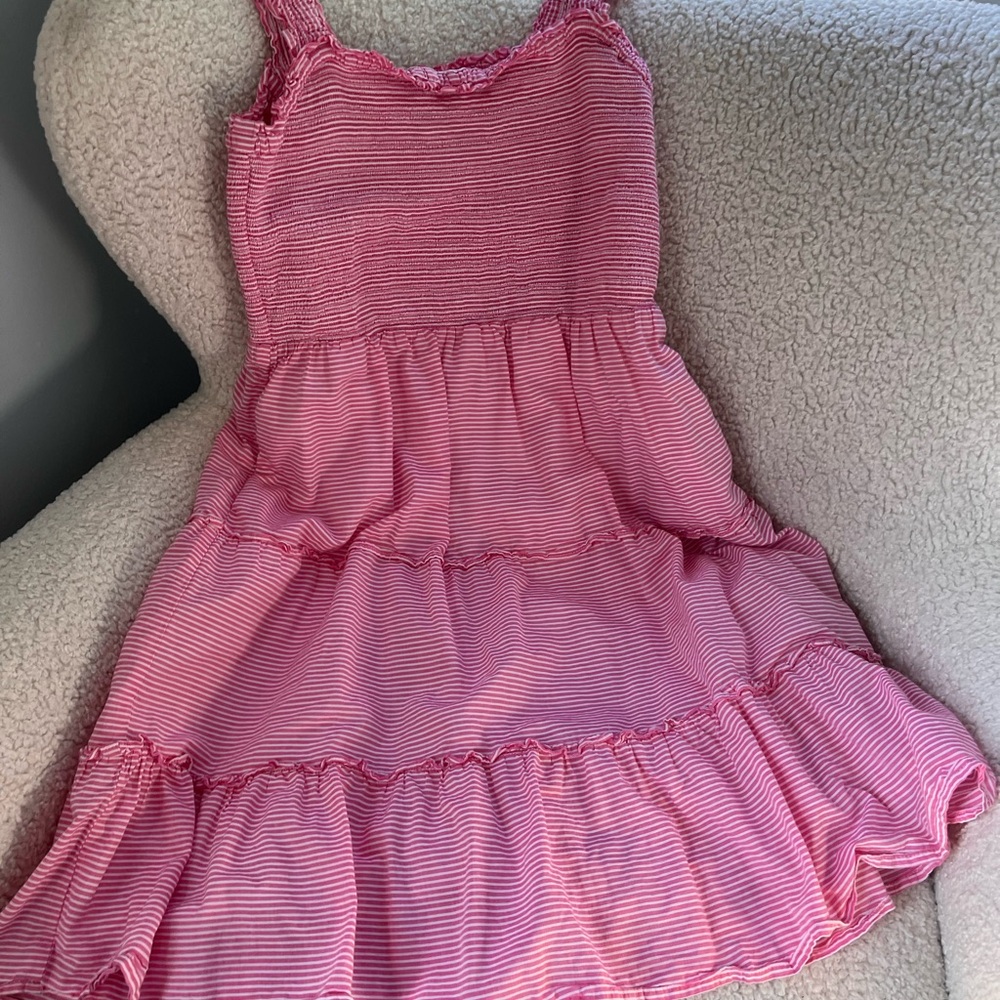 J. Crew Pink and White Striped Tiered Sundress